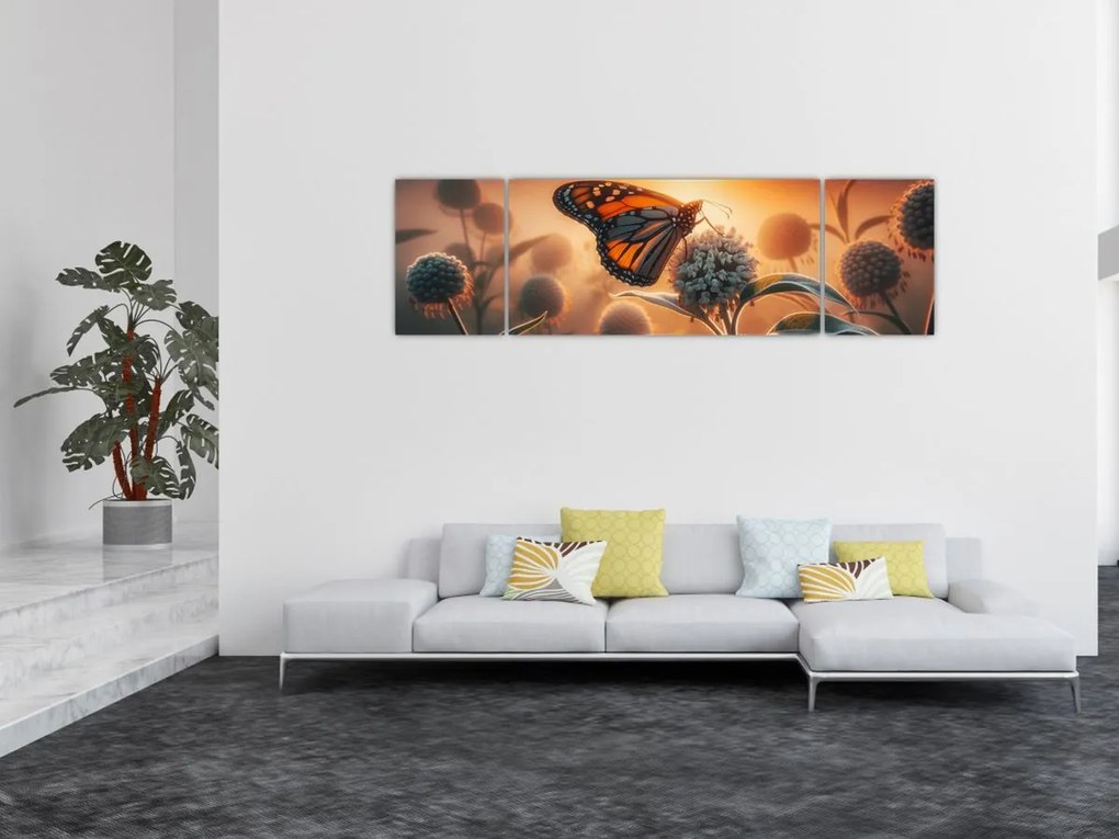Obraz – Motyl w zachodzącym słońcu (170x50 cm)
