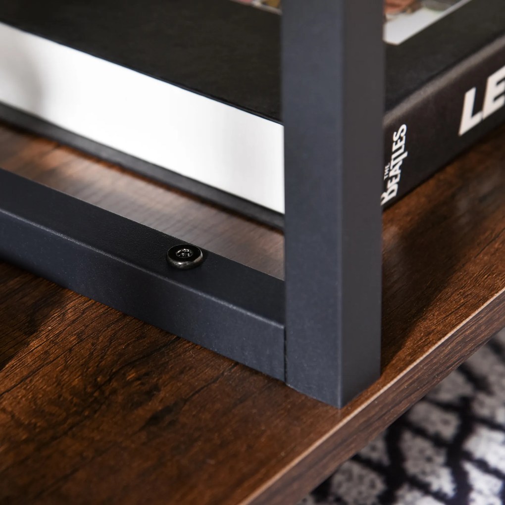 HOMCOM Stolik Kawowy Industrialny Brązowy z Półkami 100x60x46 cm Stylowy i Funkcjonalny | Aosom PL