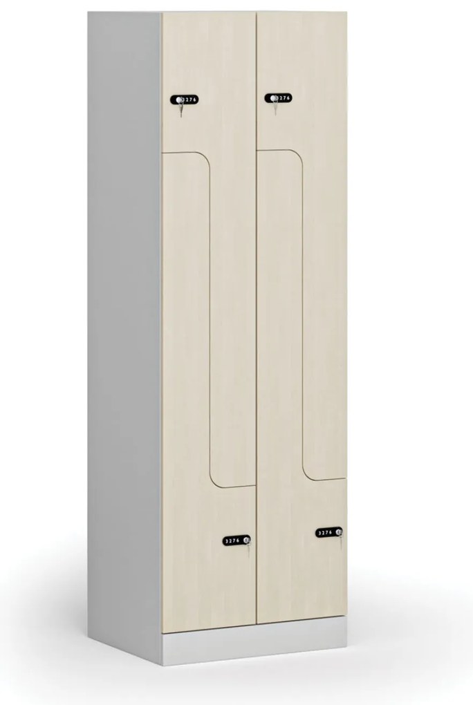 Metalowa szafka ubraniowa S1 Z, 4-drzwiowa, 1850 x 600 x 500 mm, demontaż, zamek mechaniczny z kodem, drzwi laminowane, brzoza