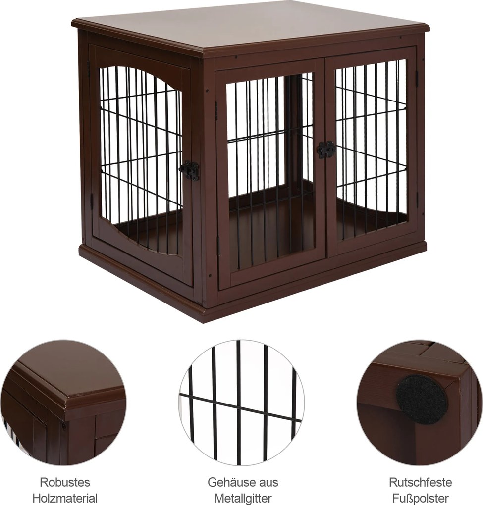 PawHut Buda dla psa, 2 wejścia, zamknięta, MDF i metal, 58,4 x 81,3 x 66 cm, Czarny