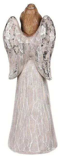 Dekoracja Anioł ze srebrnymi skrzydłami i sercem, polyresin, szary