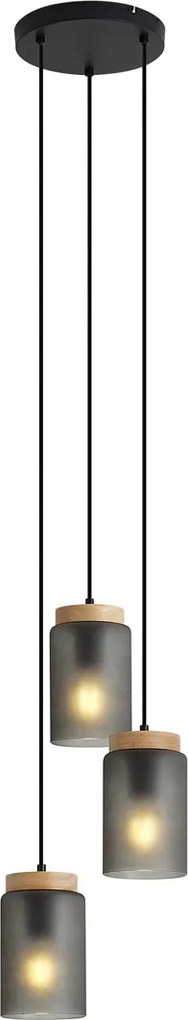 Moderne hanglamp zwart met hout en mat grijs glas 3-lichts - Umbra
