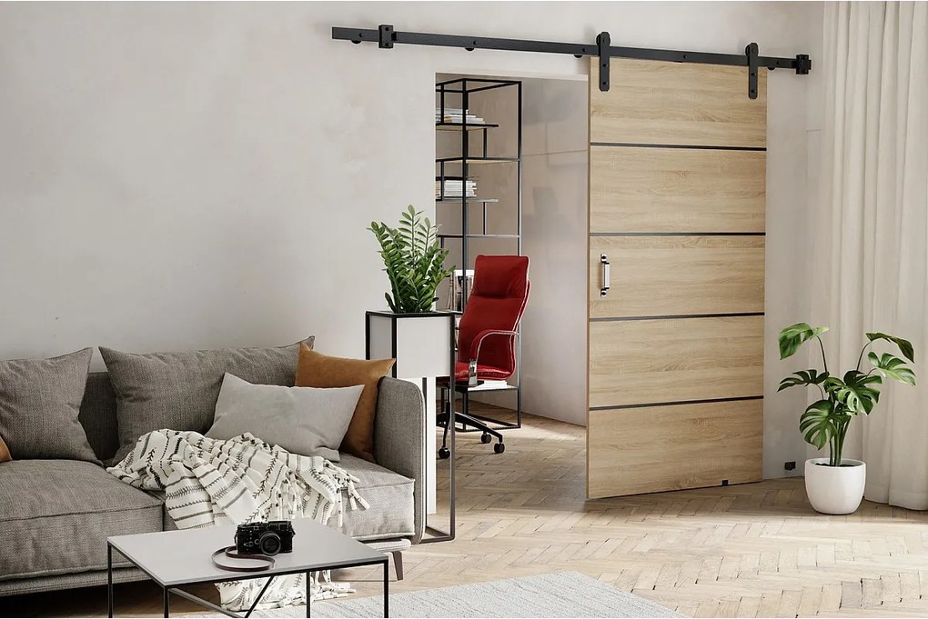 Emporius drzwi naścienne do salonu lub garderoby - drzwi przesuwne 90 cm - Dąb sonoma