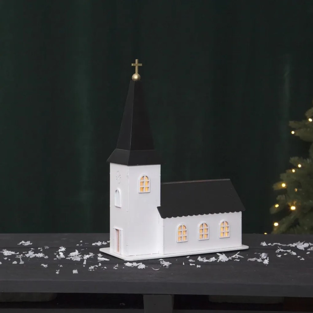 Dekoracja świąteczna biały kościółek LED