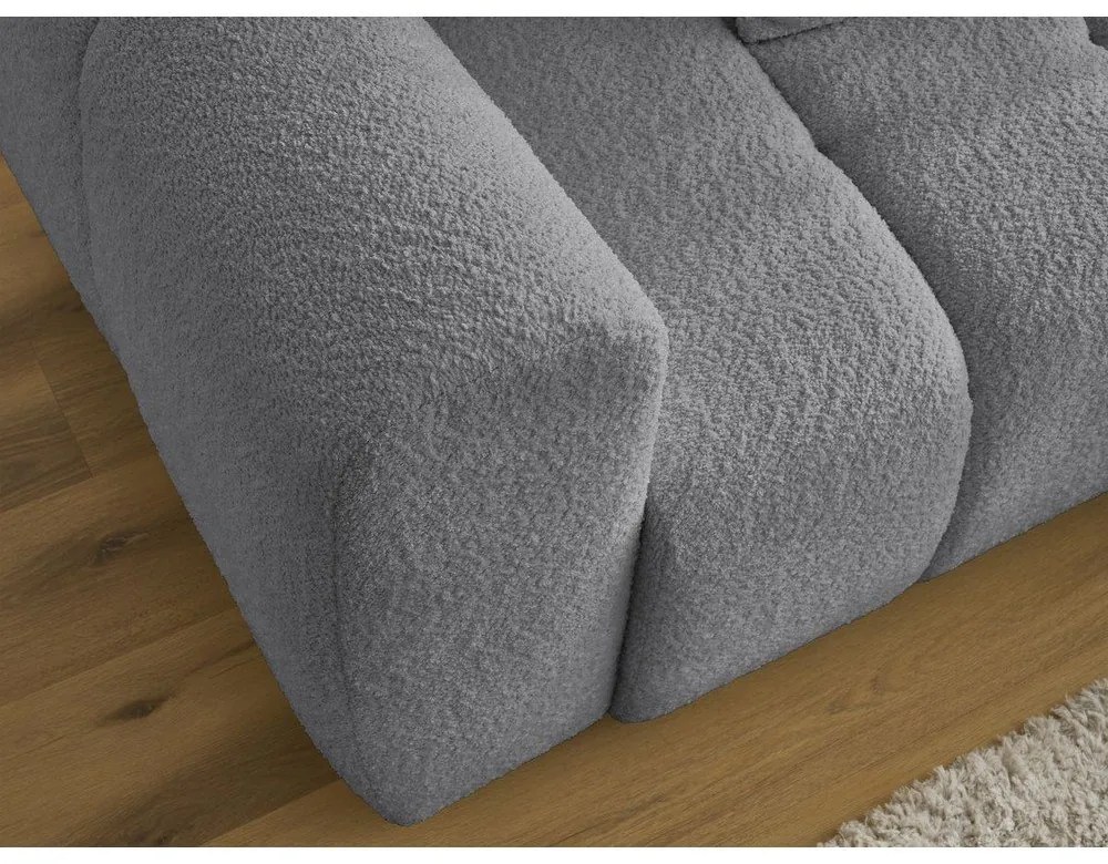 Szary rozkładany narożnik z materiału bouclé ze schowkiem (prawostronny/z szezlongiem) Roxelane – Bobochic Paris