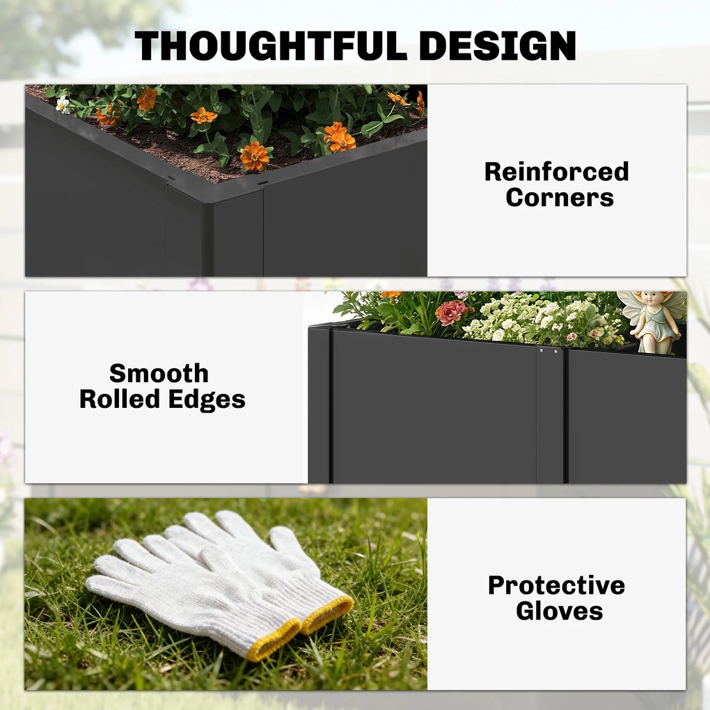 Outsunny Podwyższona Grządka z Ocynkowanej Stali 150 x 53 x 55 cm, Skrzynia na Rośliny z Przegrodą, Czarna | Aosom PL