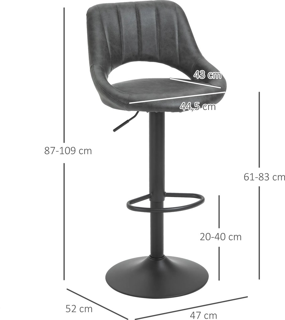HOMCOM Zestaw 2 hokerów barowych obrotowych skóra ekologiczna regulacja wysokości podnóżek metalowa rama szary | Aosom PL