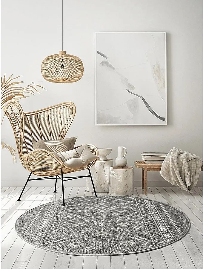 Dywan Zewnętrzny Wnętrze nowoczesny design - Szary - 160 cm Okrągły - CALGARY