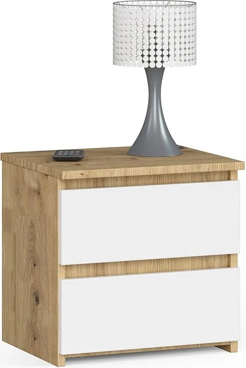 Szafka nocna AKORD CL2 Dąb Artisan 40 cm 2 szuflady kolor Biały mat 40x35x40 cm