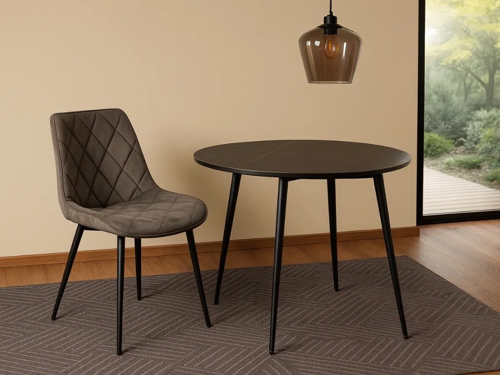 Okrągły stół jadalniany RION 90 cm z blatem ceramicznym, czarny marmur