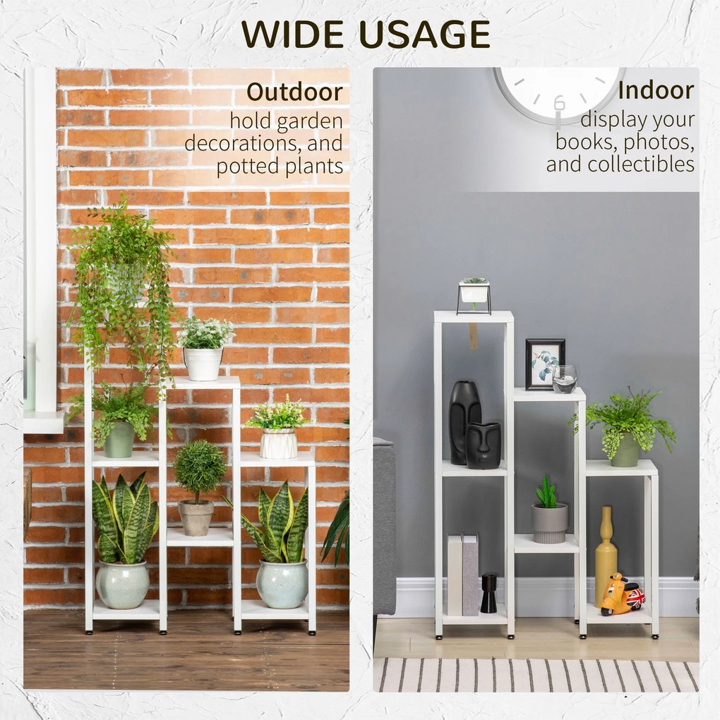 Outsunny Stojak na kwiaty, stojak na rośliny, 7 półek, do użytku wewnętrznego i zewnętrznego, stalowy, biały, 65 x 23 x 94,5 cm