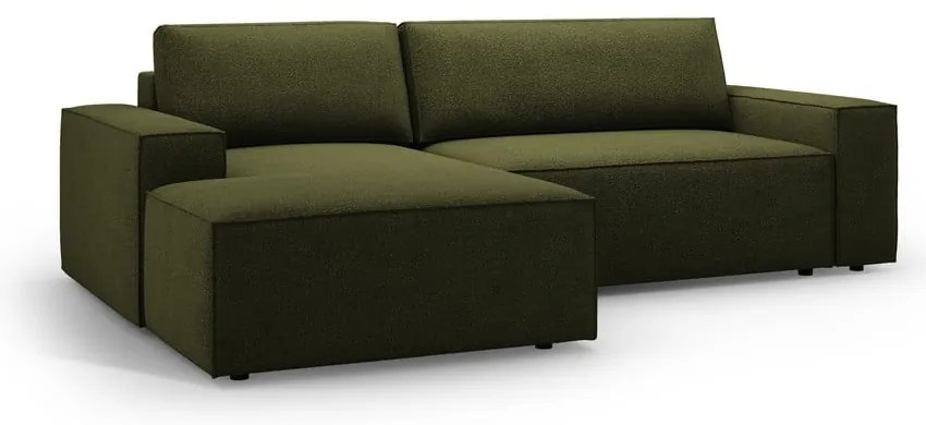 Ciemnozielony rozkładany narożnik z materiału bouclé (lewostronny) Jodie – Micadoni Home