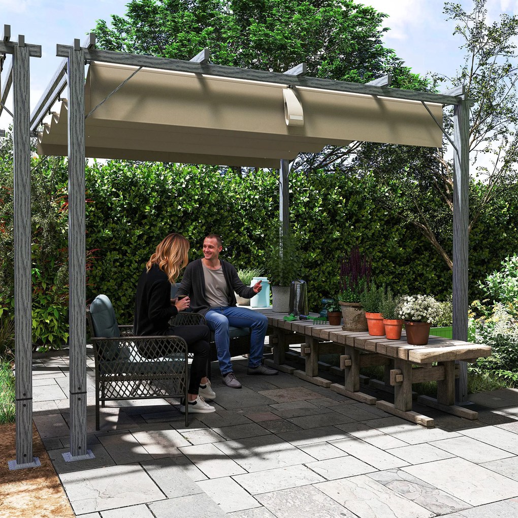 Outsunny Pergola Ogrodowa 3 x 3 m, Regulowane Zadaszenie Tarasu, Ramka z Aluminium, Ochrona UPF30+, Szary