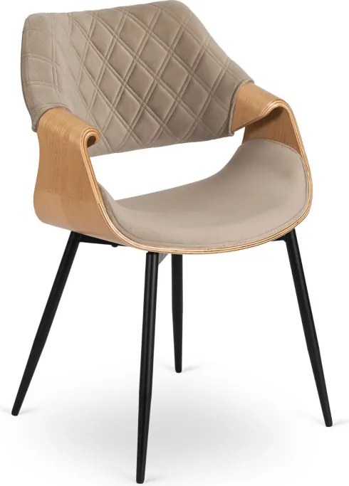 Krzesło Tapicerowane z Drewna Giętego do Salonu DAKOTA Beżowe/Dąb złoty Welurowe Nowoczesne Loft