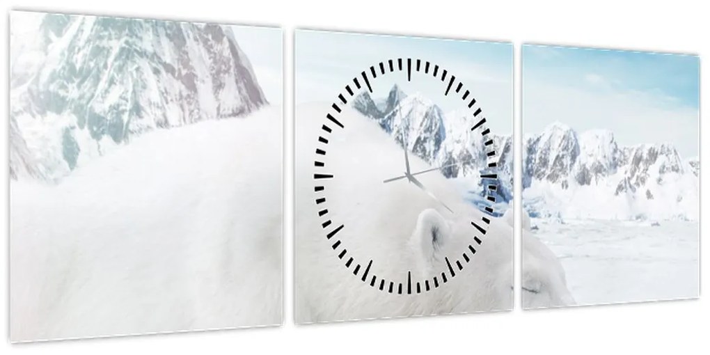 Obraz - Niedźwiedź polarny (z zegarem) (90x30 cm)