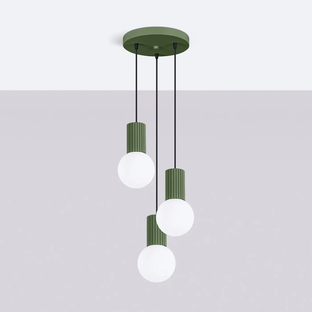 Lampa wisząca HALO 3P zielona oliwka ryflowana SOLLUX  LIGHTING
