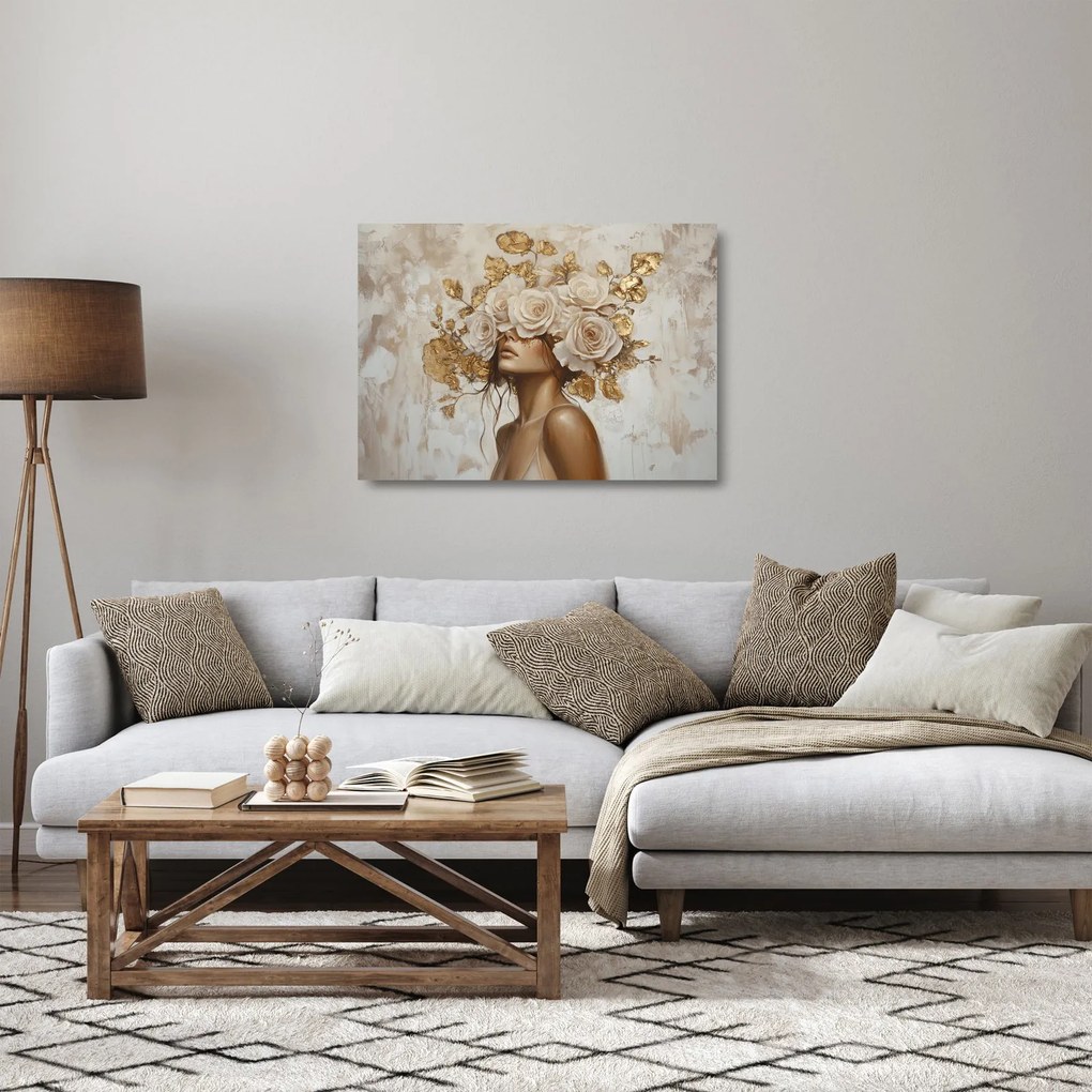 Obraz na szkle - Dziewczyna z różami (70x50 cm)