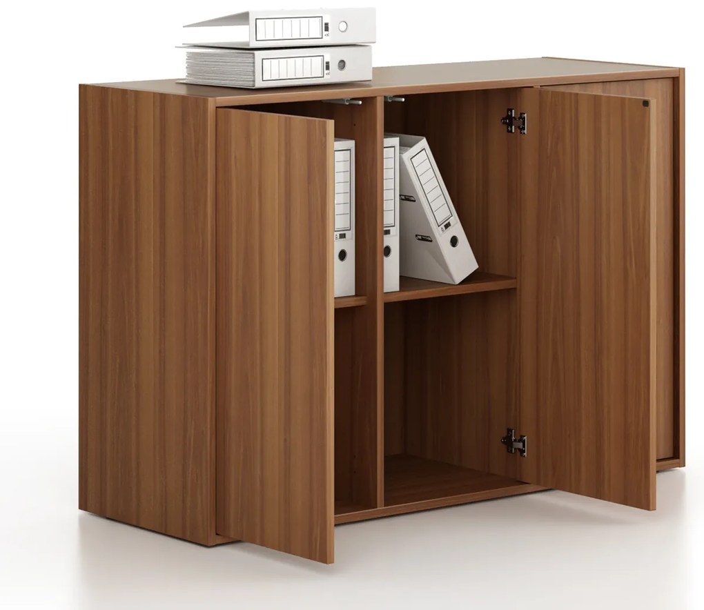 Szafa biurowa FRAME, niska, 3 drzwi, 1299 x 450 x 881 mm, PUSH-lock, orzech