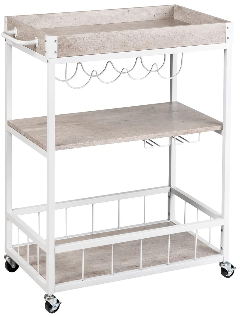 Wózek kuchenny RUSTICO, trójpoziomowy regał na kółkach z uchwytami na butelki i kieliszki - 80 x 89,5 x 40 cm, WENKO