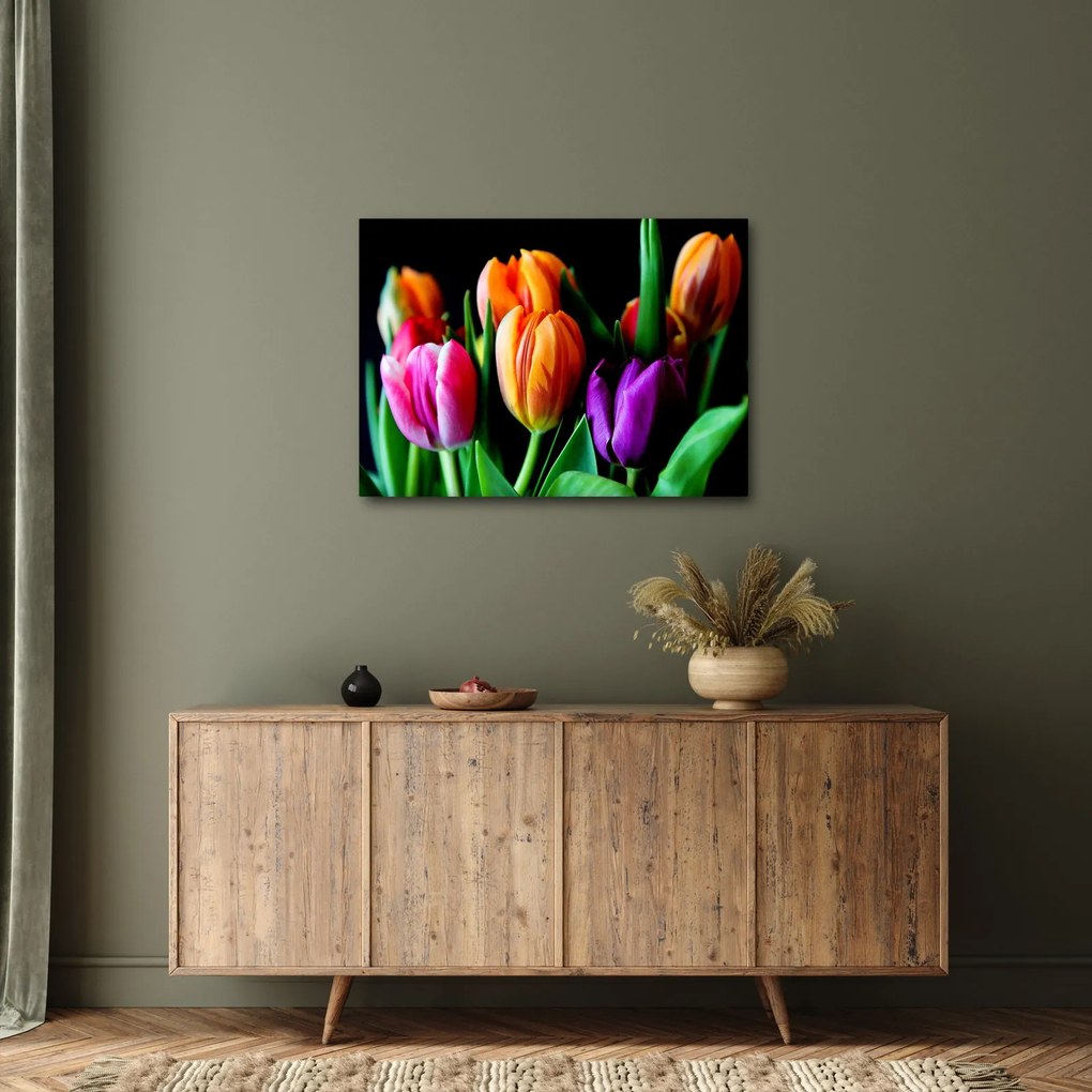 Obraz tulipanów na czarnym tle (70x50 cm)