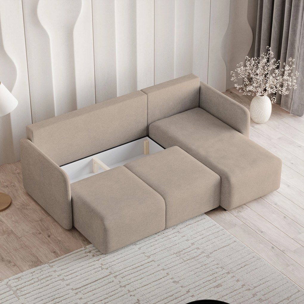 Masseno Narożnik SUVINO z funkcją spania i pojemnikiem na pościel Narozniki L, Rozkładana sofa - Beżowy, NEVE 04