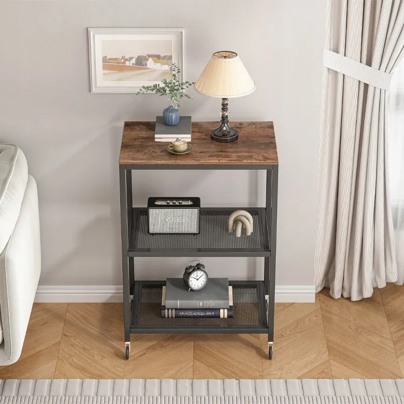 Stolik kawowy na kółkach – 60 x 40 x 76 cm, styl industrialny loft, MDF i metal