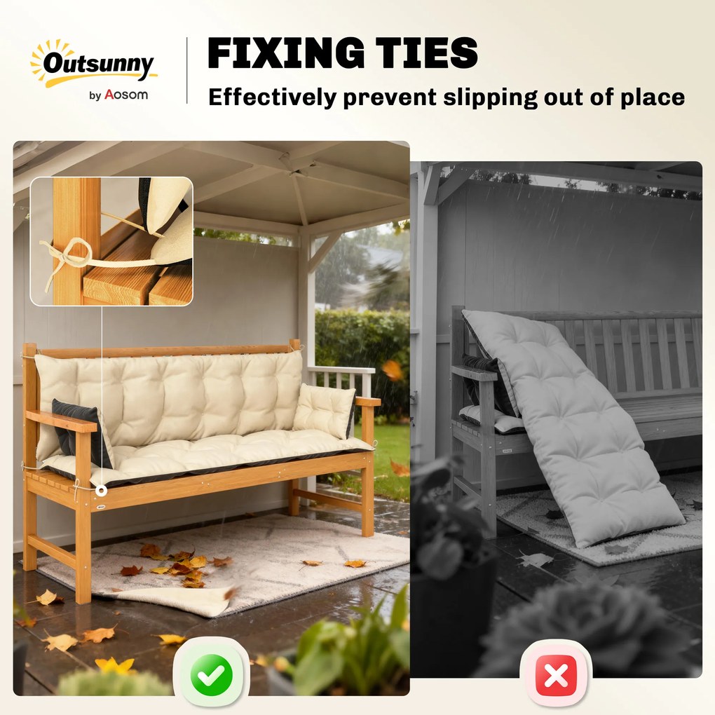 Outsunny Zestaw poduszek zewnętrznych na ławkę lub huśtawkę ogrodową, dwukolorowy, Poliester, Pianka, 180 x 110 x 8 cm, Beż+Czarny