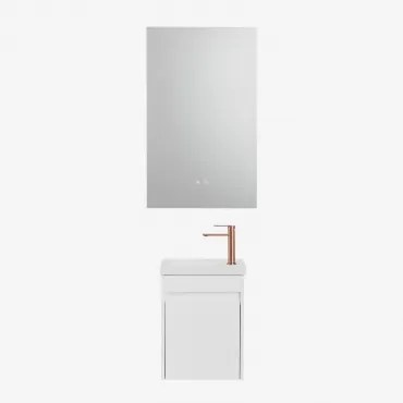 Zestaw Wiszących Mebli Łazienkowych Zintegrowany Z Umywalką Narek Biała & Prostokątny Led I Przeciwmgielny 55x90 Cm Riben & Różowe Złoto, Szczotkowane
