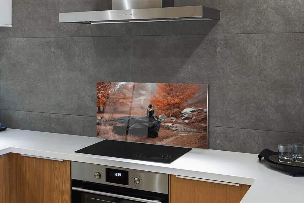 Szklany Panel Kobieta w Jesiennych Górach