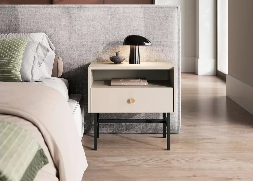 Szafka nocna Alderia – nowoczesna szafka z jedną szufladą w dwóch eleganckich kolorach