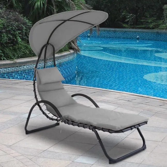 Wygodny leżak ogrodowy Casaro 158C - leżanka z daszkiem i poduchą, szary
