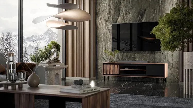 Orzechowa szafka rtv na nóżkach M6-W71