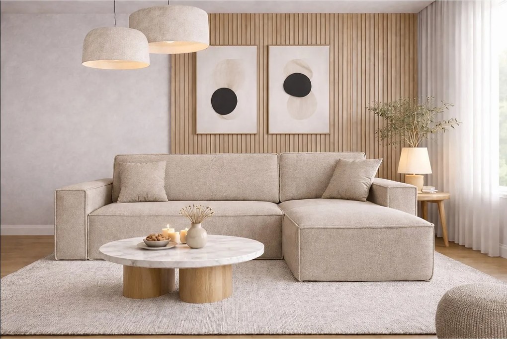 Narożnik BEST L z funkcją spania i pojemnikiem, tkanina Neve, Beżowy, Prawy