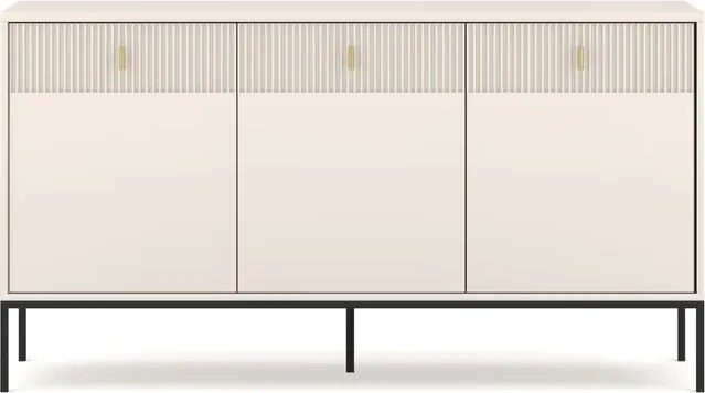 Komoda do Salonu Sypialni MARCOS 154 cm Kaszmir Ryflowana Trzydrzwiowa z Szufladami Nowoczesna