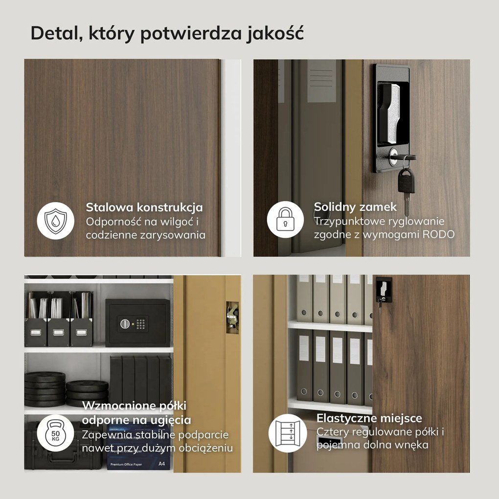 Szafa biurowa na dokumenty z 4 półkami biała/orzech, 900x1850x400 mm: JAN Eco Design