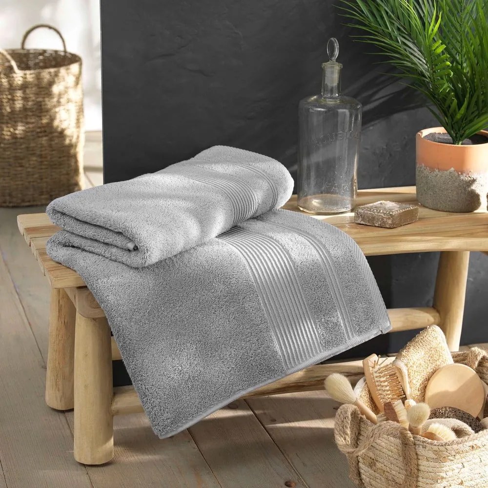 Jasnoszary bawełniany ręcznik kąpielowy frotte 90x150 cm Tendresse – douceur d'intérieur