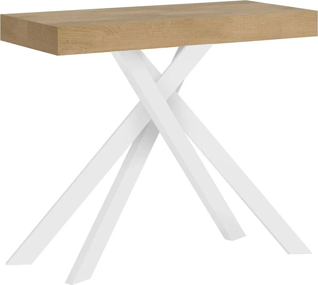 Konsola rozkładana 90x40/300 cm Krack dąb naturalny białe nogi