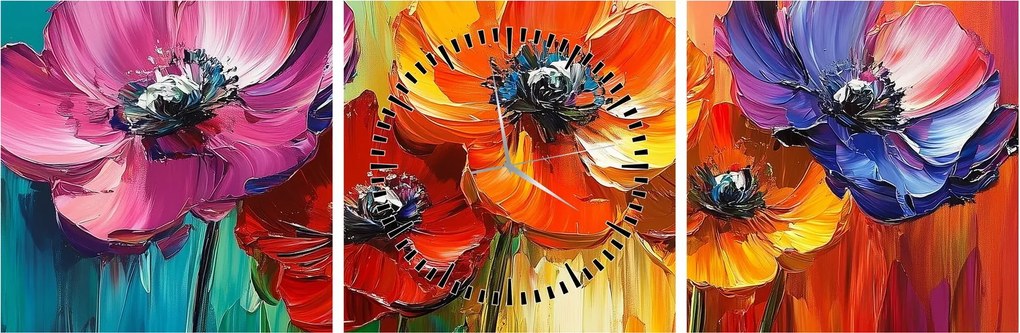 Obraz - Pięć kolorowych kwiatów (z zegarem) (90x30 cm)