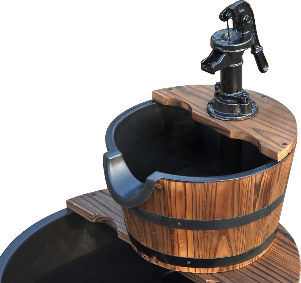 Outsunny Dekoracyjna fontanna ogrodowa kaskadowa drewniana 2-poziomowa ciemny brąz 44x44x58 cm | Aosom PL