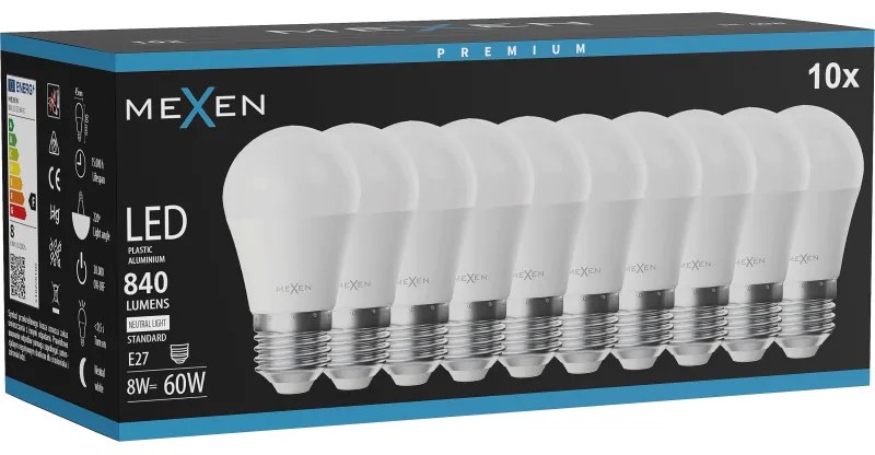 Mexen Nova 10x żarówka LED E27, G45, 8W, Neutralna - 4000K, 840 lm - L101-E27-0840-01x10