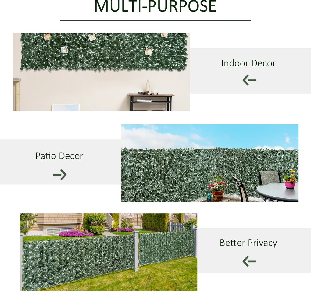 Outsunny Sztuczny żywopłot, imitacja pnącza, 240cm x 100cm. Kolor zielony