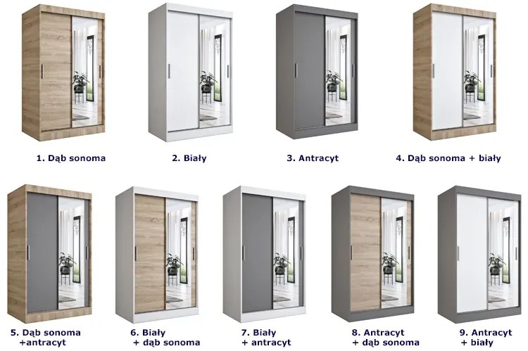 Garderoba przesuwna z lustrem dąb sonoma + antracyt - Palmira 3X