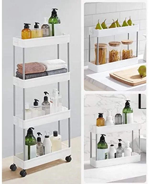 Półka plastikowa na kółkach CART 13,5x42x83 cm biała