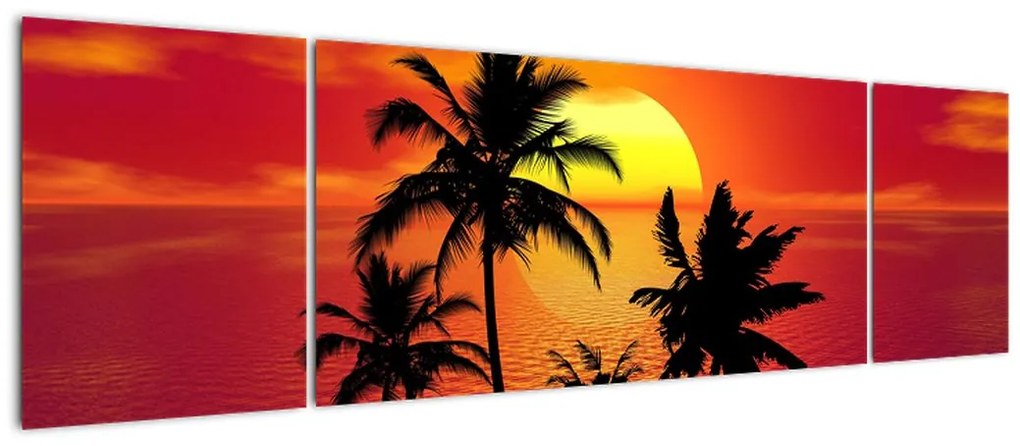 Obraz sylwetki wyspy z palmami (170x50 cm)
