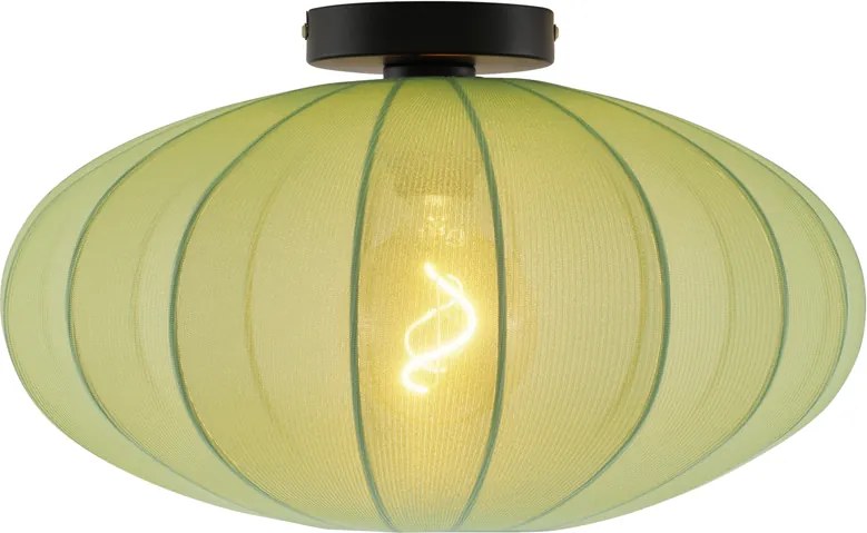 Japońska lampa sufitowa Bida w kolorze zielonym z abażurem z tkaniny