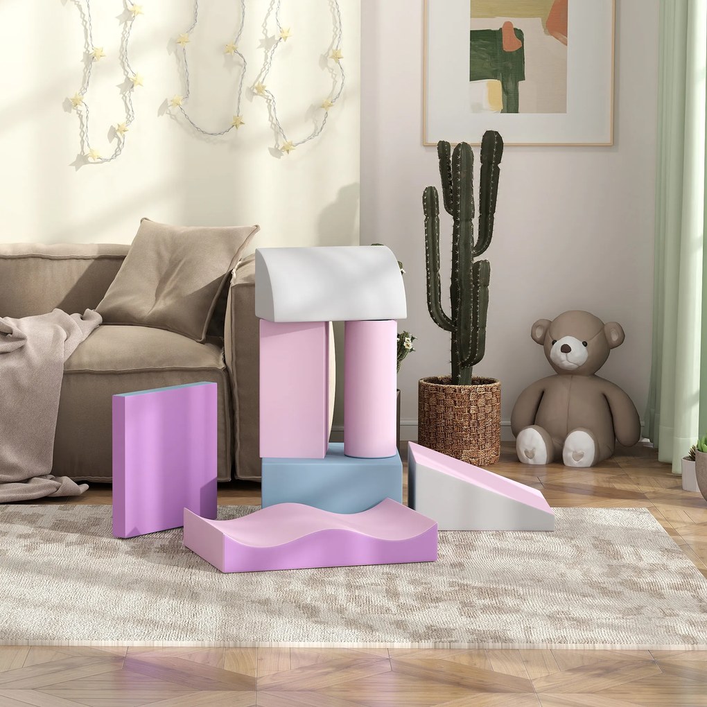 HOMCOM Miękkie klocki dla dzieci, rozwijające kreatywność, skóra ekologiczna, 40x40x20 cm, Wielokolorowy, 1-3 lata