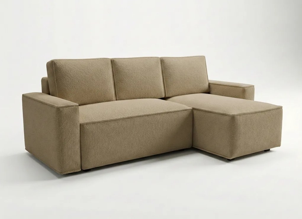 Rozkładana narożna sofa SMART BOUCLE 232x143 cm, ciemnobeżowa, uniwersalna