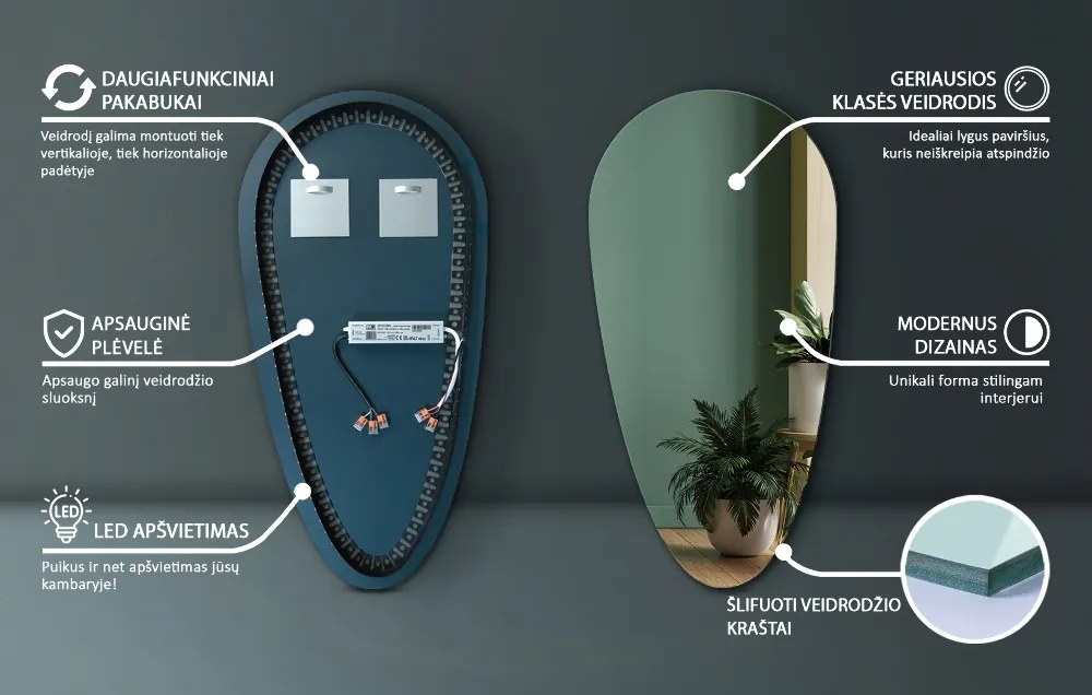 Lustro dekoracyjne kropla z podświetleniem LED