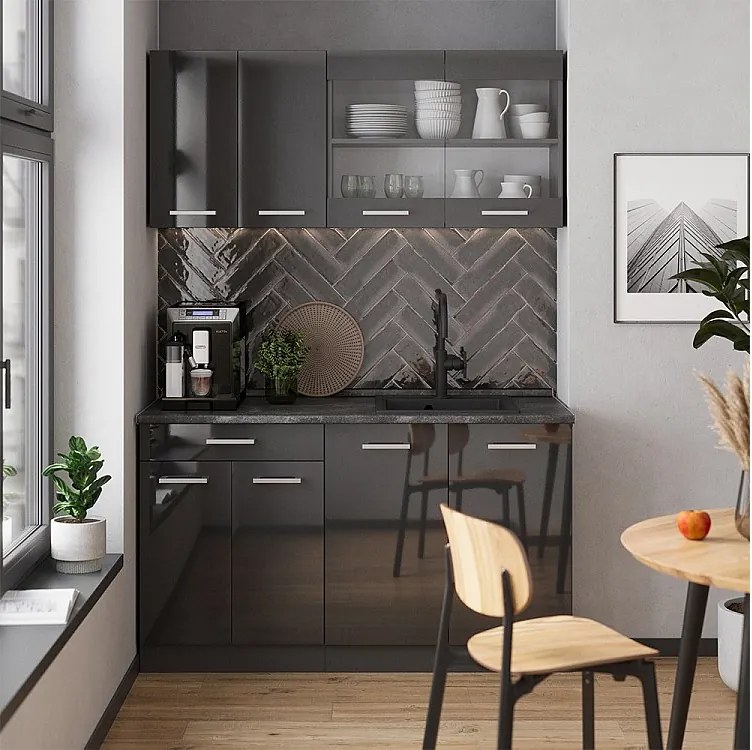 Pojedyncza kuchnia antracyt wysoki połysk/antracyt 140x46x81.6 r-line