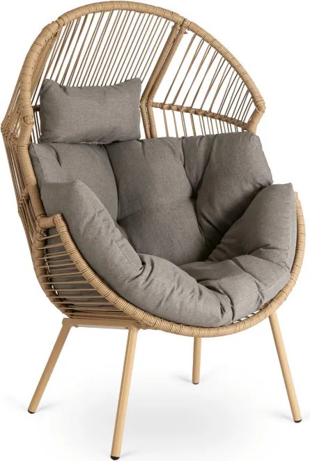 Fotel Ogrodowy z Podnóżkiem PORTLAND Kokon Wypoczynkowy Szary Nowoczesny Boho